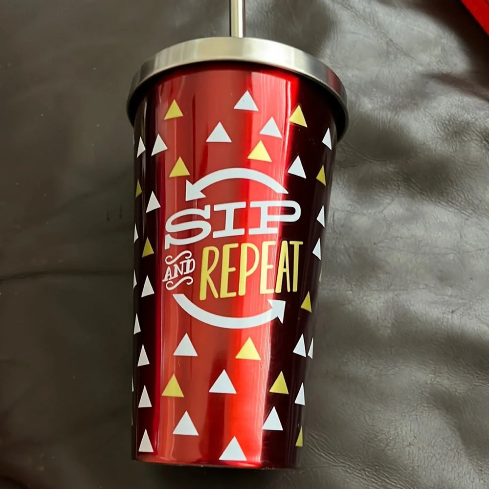 Pier 1 sip and repeat cup with stainless steal straw NWT